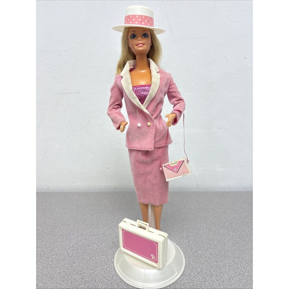 Vintage Mattel 1984 Day To Night Barbie Doll W Pink Bodysuit, Purse, Briefcase